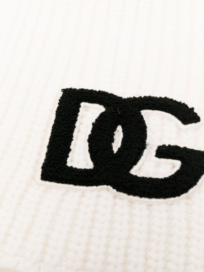 Shop Dolce & Gabbana Brushed-logo Chunky-knit Scarf In White