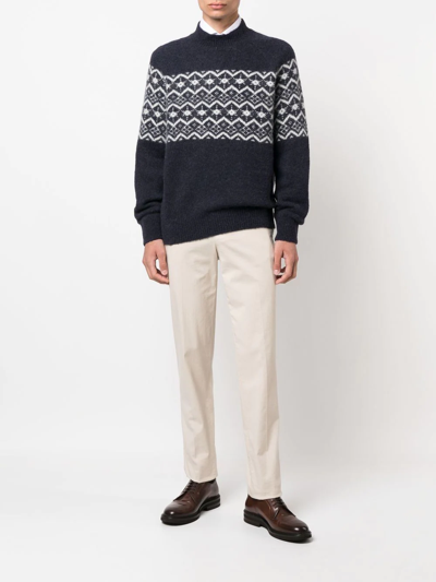 Brunello Cucinelli Intarsia-knit Wool-blend Jumper In Blue