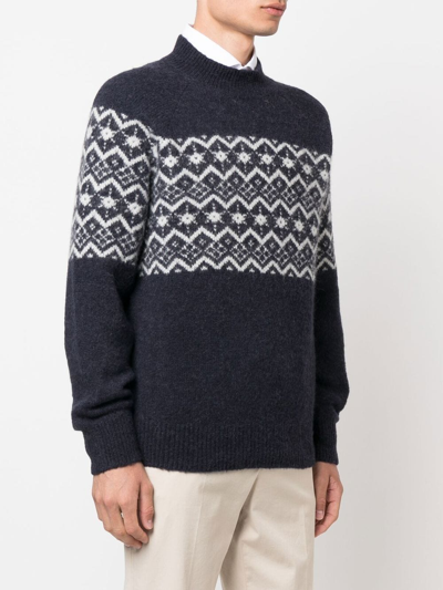 Brunello Cucinelli Intarsia-knit Wool-blend Jumper In Blue