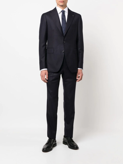 Shop Tagliatore Single-breasted Virgin Wool Suit In Blue