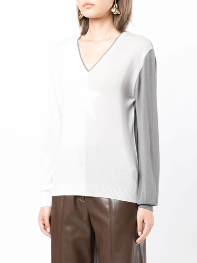 Shop Lorena Antoniazzi Colour-block V-neck Jumper In Grey