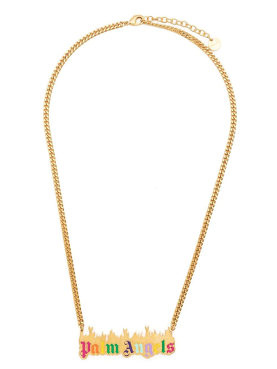 Shop Palm Angels Logo-plaque Curb Chain Necklace In Gold