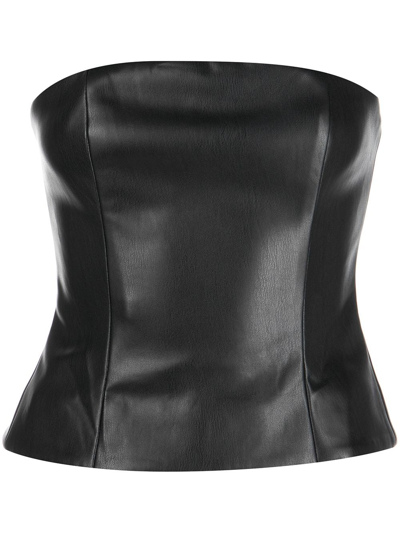 Shop Staud Strapless Faux-leather Top In Black