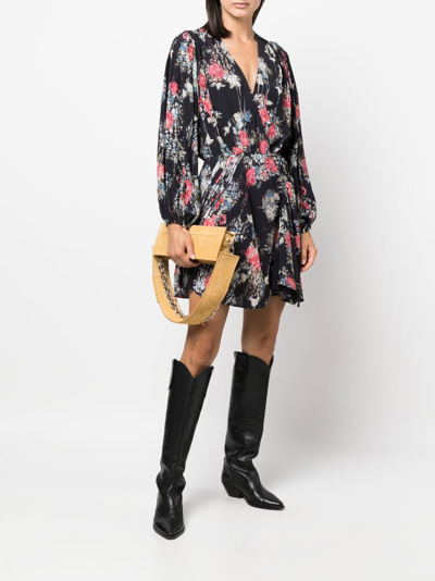 Shop Iro Floral Fitted-waist Mini Dress In Black