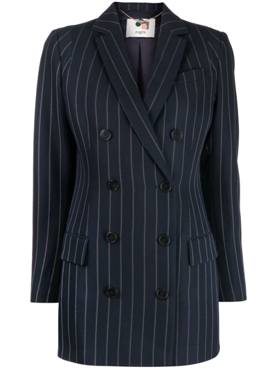 Shop Ports 1961 Stripe-print Double-breasted Blazer In Blue