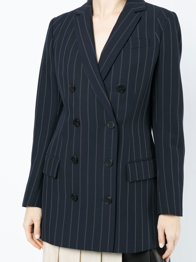 Shop Ports 1961 Stripe-print Double-breasted Blazer In Blue