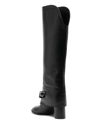 Shop Casadei Varenne 100mm Chain-link Trim Boots In Black