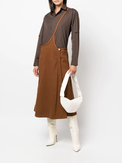 Shop Lemaire One-strap Cotton Midi Skirt In Brown