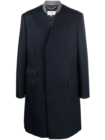 Maison Margiela Cavalry Single-breasted Wool Coat In Blue