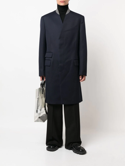 Shop Maison Margiela Cavalry Single-breasted Wool Coat In Blue