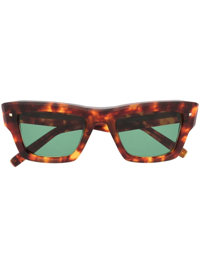 Shop Valentino Rockstud Square-frame Sunglasses In Brown