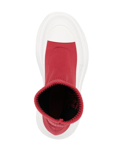 Alexander Mcqueen Sock-style Logo-print Boots In Red