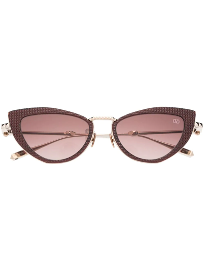 Shop Valentino Rockstud Cat-eye Sunglasses In Gold