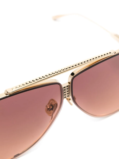 Shop Valentino Rockstud Pilot-frame Sunglasses In Gold