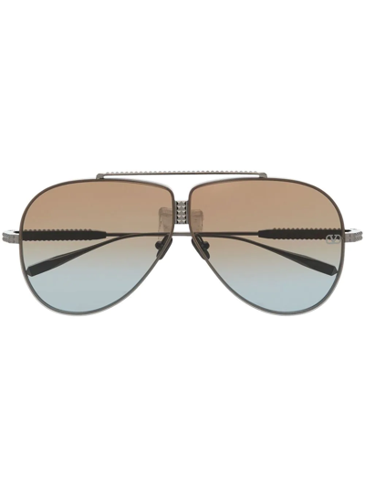 Shop Valentino Rockstud Pilot-frame Sunglasses In Black