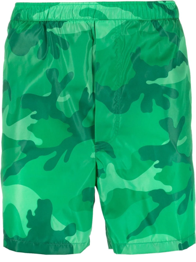 Shop Valentino Camouflage-print Shorts In Green