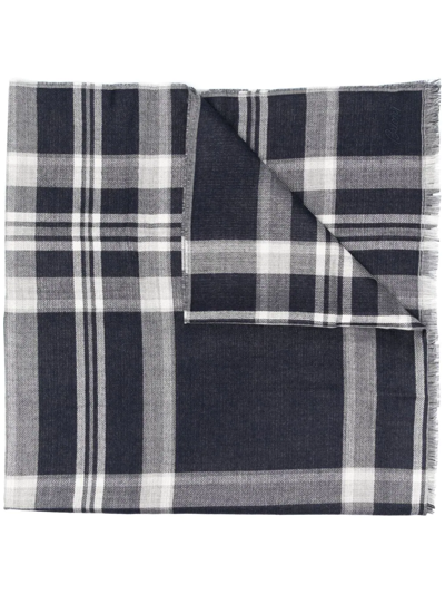 Shop Brioni Check-print Cashmere-silk Scarf In Blue