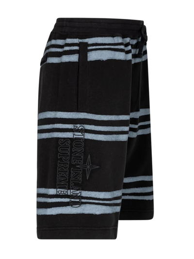 Shop Supreme X Stone Island Warp Stripe Shorts In Black