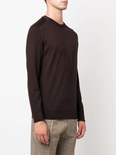 Shop Etro Embroidered-logo Crew Neck Sweater In Brown
