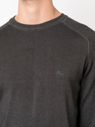 Shop Etro Embroidered-logo Crew Neck Sweater In Grey