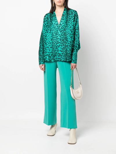 Shop Alberto Biani Leopard-print Silk Blouse In Green