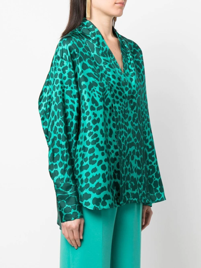 Shop Alberto Biani Leopard-print Silk Blouse In Green