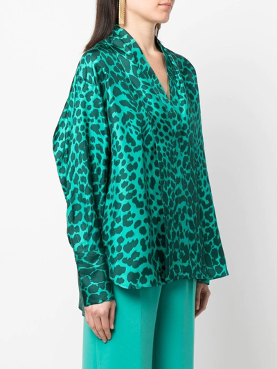 Alberto Biani Leopard-print Silk Blouse In Green
