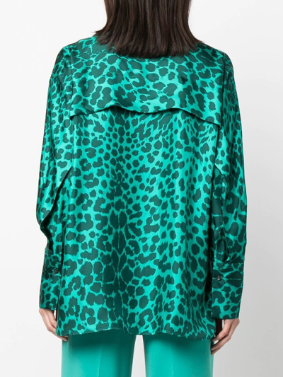 Alberto Biani Leopard-print Silk Blouse In Green