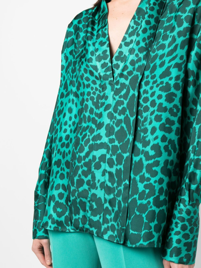 Alberto Biani Leopard-print Silk Blouse In Green