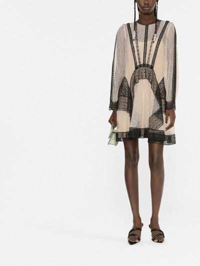 Shop Alberta Ferretti Semi-sheer Lace Dress In Neutrals