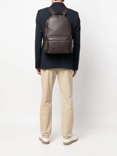 Shop Orciani Logo-plaque Leather Backpack In Brown