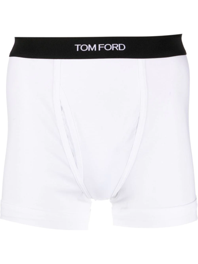 Shop Tom Ford Logo Waistband Stretch-cotton Boxer Shorts In White