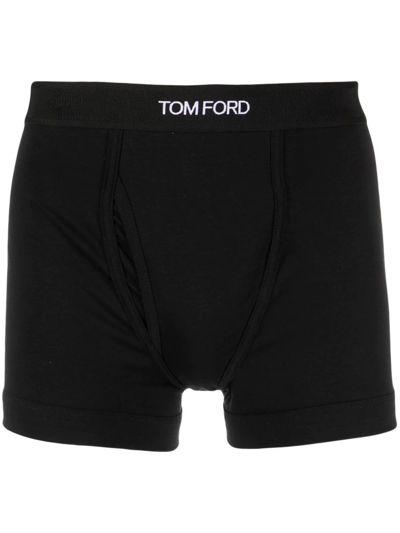 Shop Tom Ford Logo-waistband Cotton-stretch Boxer Shorts In Black