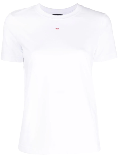 Shop Diesel T-reg-microdiv Cotton T-shirt In White