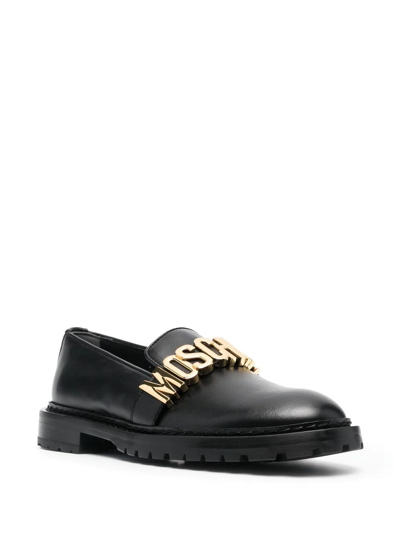 Shop Moschino Logo-plaque 30mm Leather Loafers In Black
