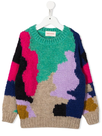 Shop Bobo Choses Colour-block Print Knit Jumper In Green