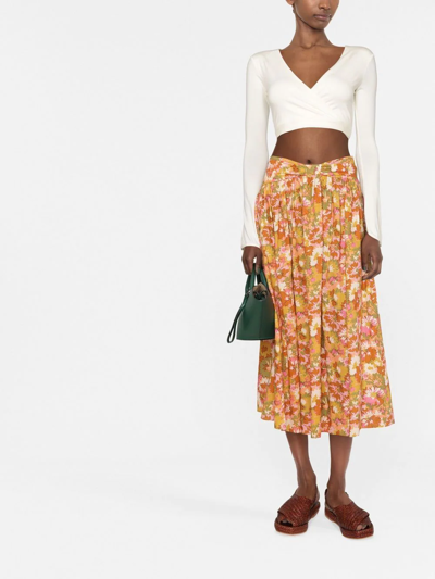 Shop Zimmermann Floral Print Pleated Skirt In Orange