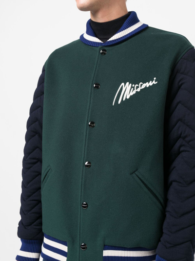 Shop Missoni Logo-print Varsity Jacket In Green