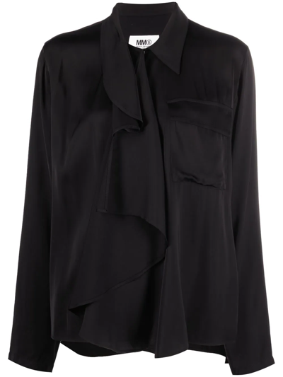 Shop Mm6 Maison Margiela Ruffled Long-sleeve Shirt In Black