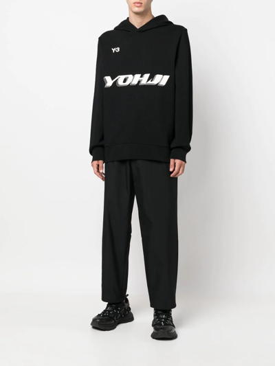 Shop Y-3 Logo-print Cotton Hoodie In Black