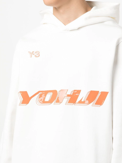 Shop Y-3 Logo-print Cotton Hoodie In White