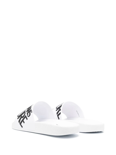 Shop Versace Jeans Couture Logo-print Flat Slides In White