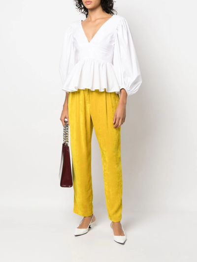 Shop Forte Forte Velvet High-waisted Trousers In Yellow