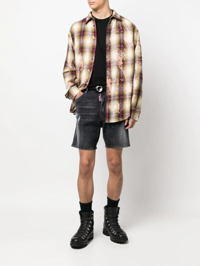 Shop Dsquared2 Paint-splattered Checked Shirt In Neutrals