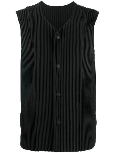 Shop Issey Miyake Buttoned Plissé Tank Top In Black
