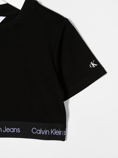 Shop Calvin Klein Logo-print Cropped T-shirt In Black