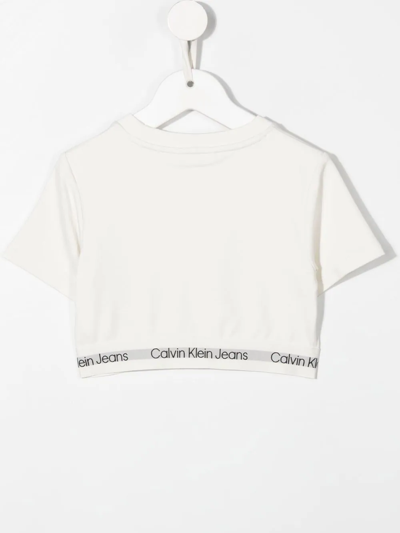 Shop Calvin Klein Logo-print Cropped T-shirt In White