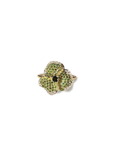 Shop As29 ‘bloom' Green Treated Diamond 18k Gold Small Flower Ring