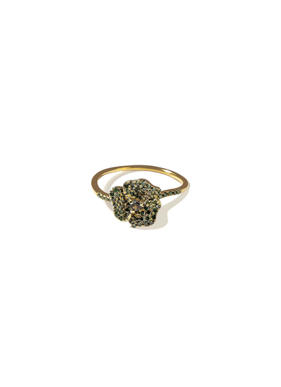 Shop As29 ‘bloom' Green Diamond 18k Gold Mini Flower Ring