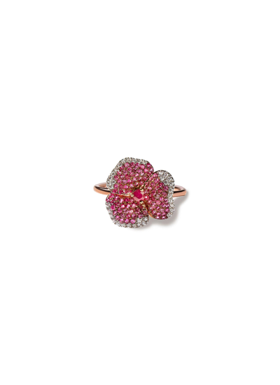 Shop As29 'bloom' Diamond Pink Sapphire 18k Rose Gold Small Flower Ring